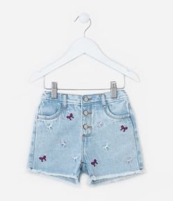 Short Infantil em Jeans com Bordado de Lacinhos - Tam 1 a 6 Anos