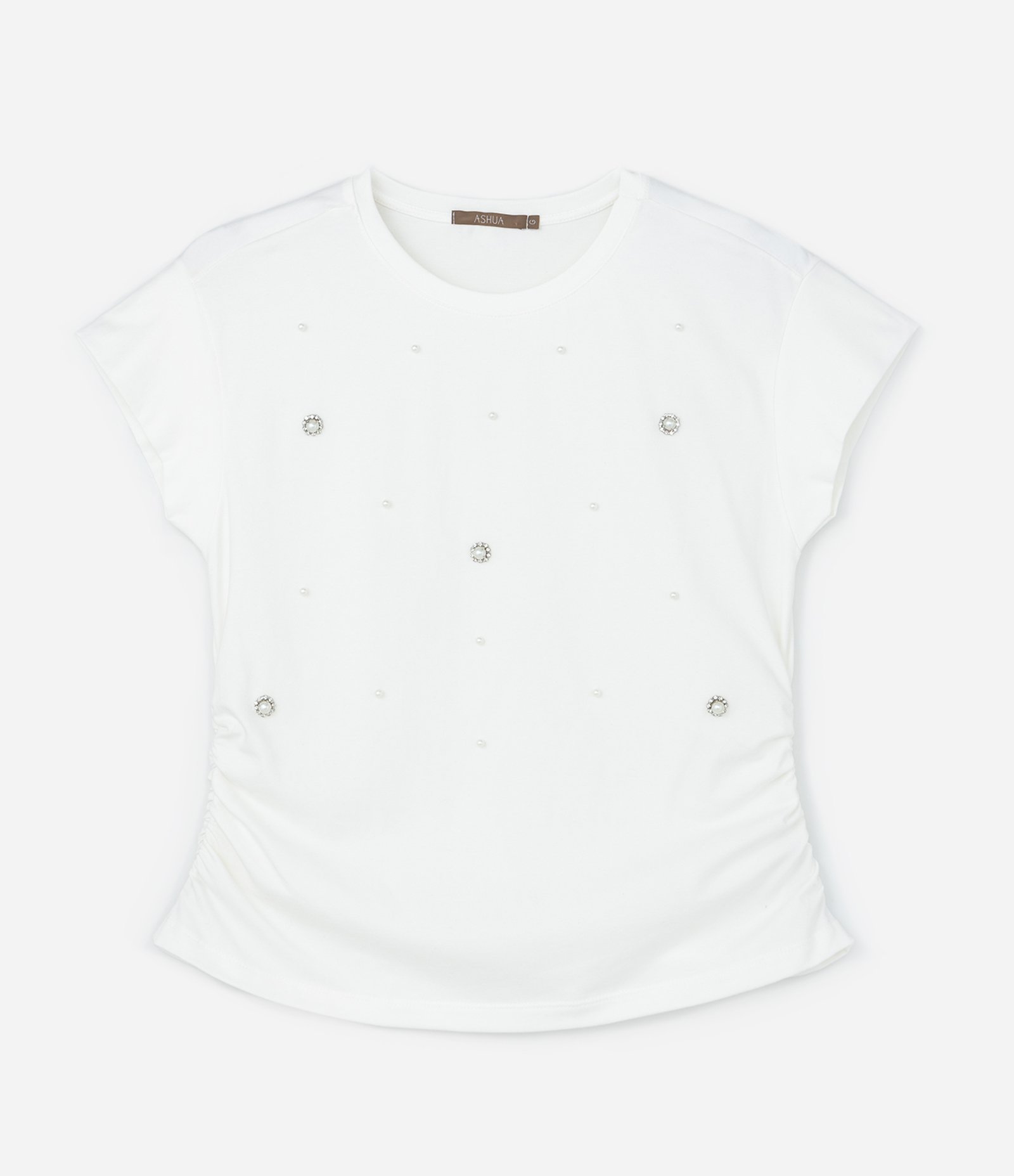 Blusa Ribana com Perolas Strass e Franzido Curve & Plus Size Branco 4