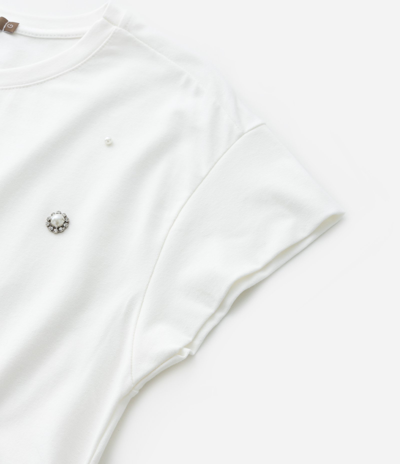 Blusa Ribana com Perolas Strass e Franzido Curve & Plus Size Branco 7