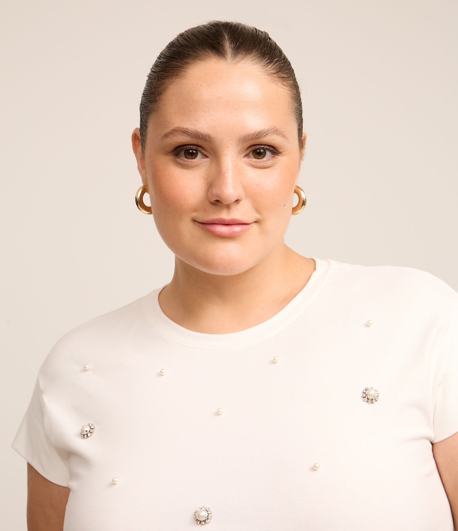 Blusa Ribana com Perolas Strass e Franzido Curve & Plus Size Branco 3