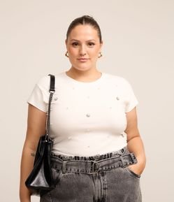 Blusa Ribana com Perolas Strass e Franzido Curve & Plus Size