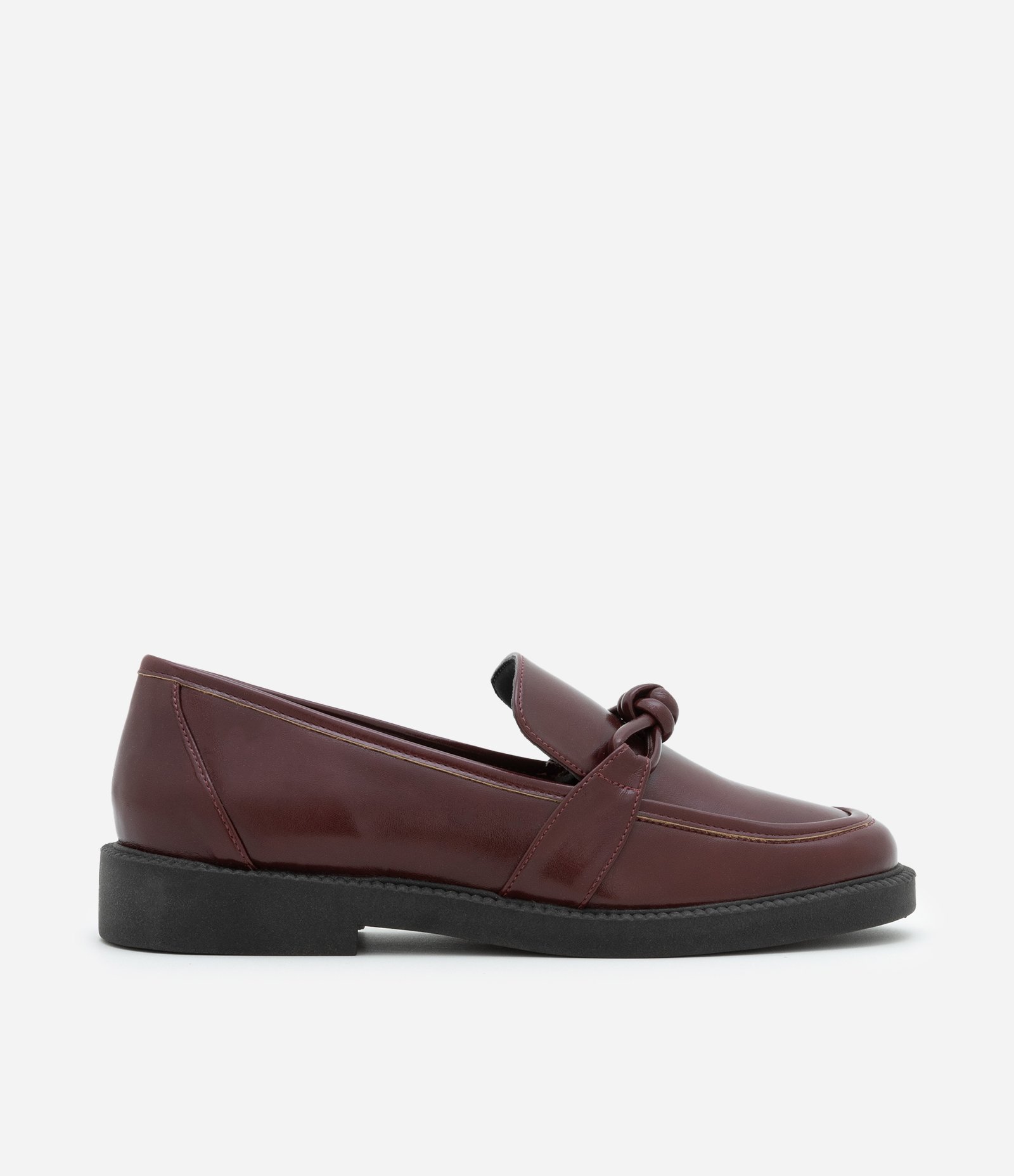 Sapato em PU Loafer com Enfeite de Nó Vermelho Vinho 1