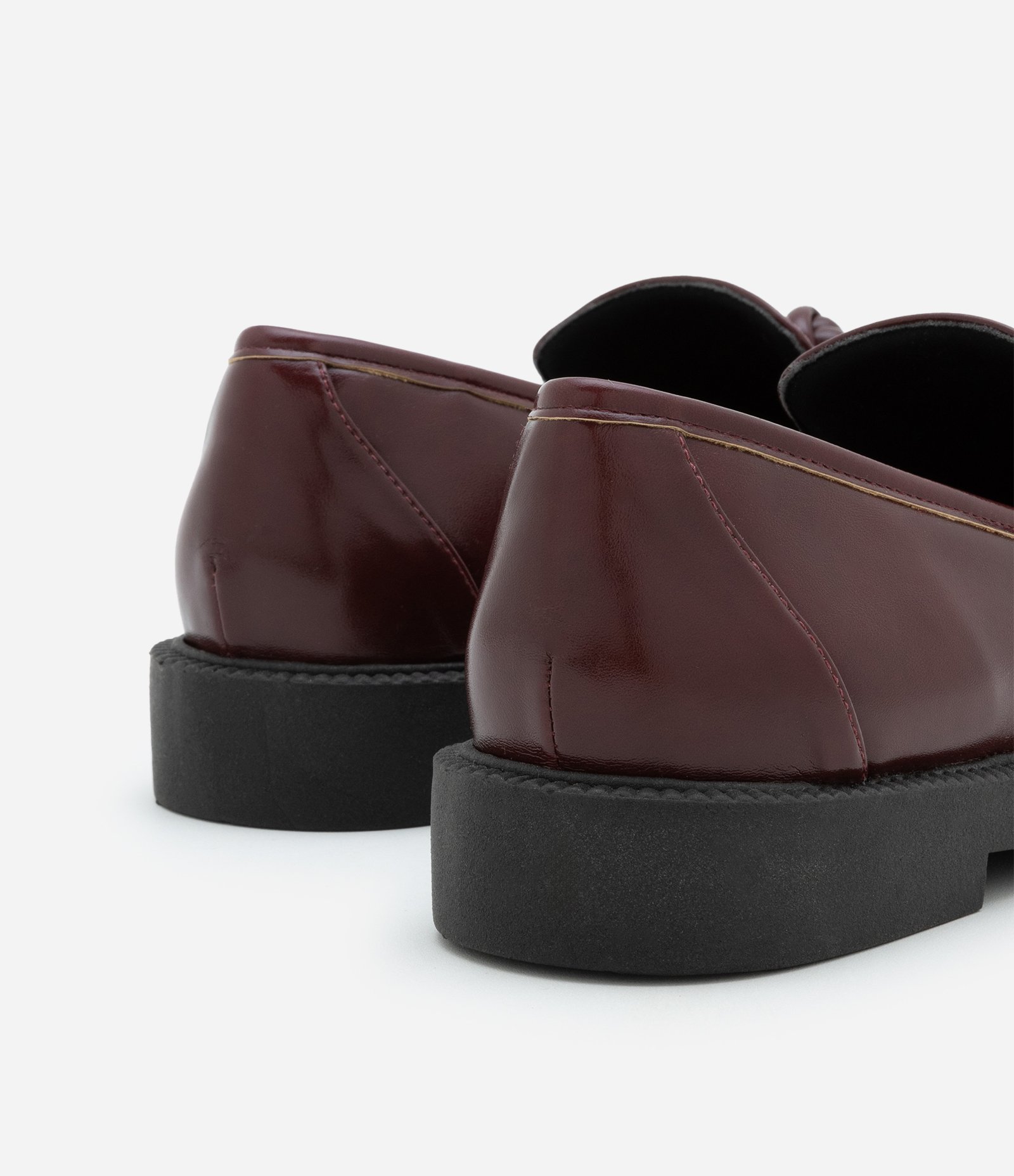 Sapato em PU Loafer com Enfeite de Nó Vermelho Vinho 3