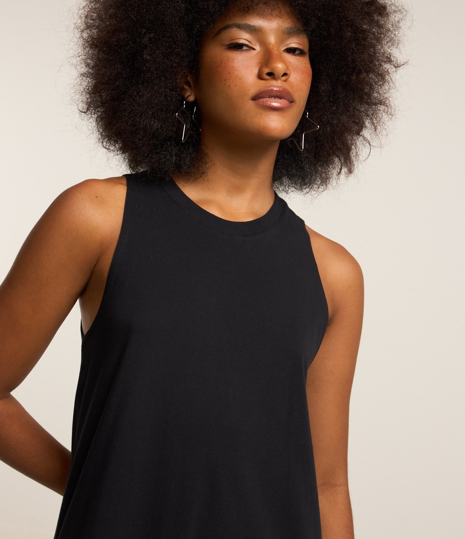 Vestido New Midi em Algodão e sem Manga Preto 3