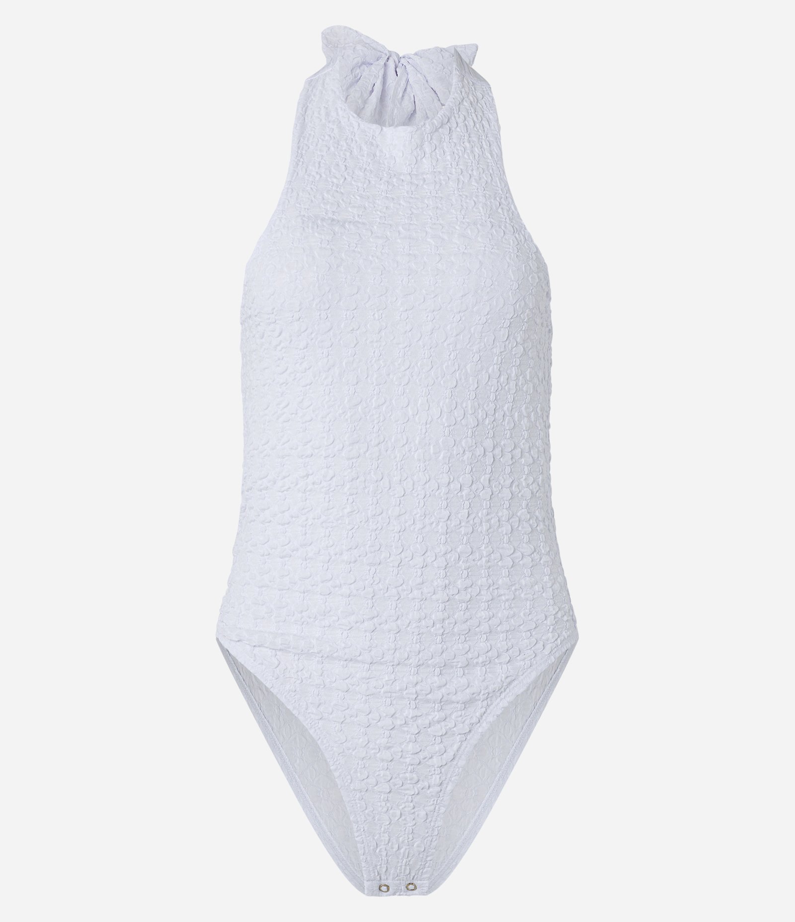 Body Frente Única Texturizada com Amarração no Pescoço Branco 7