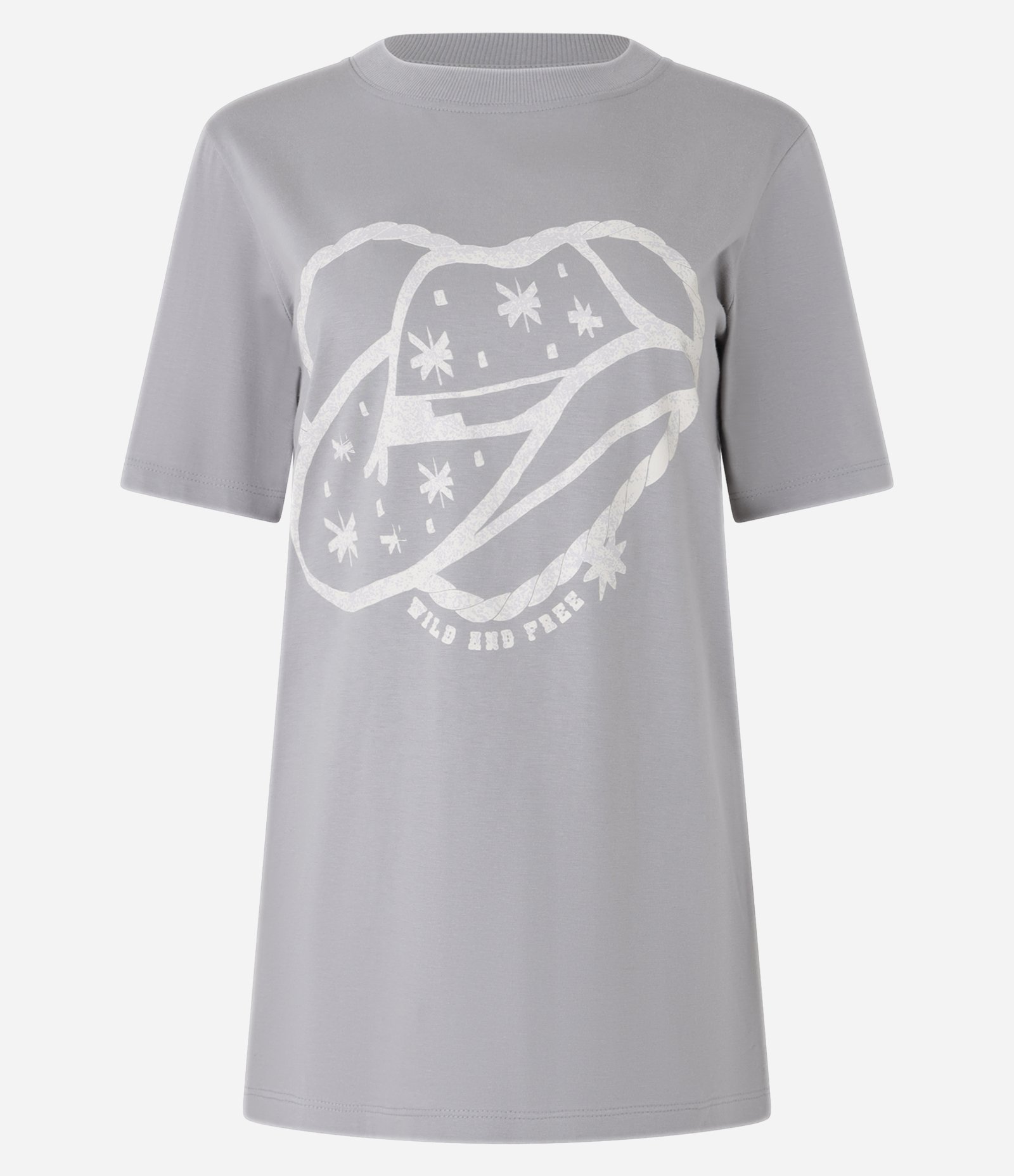 Camiseta Alongada em Algodão com Estampa de Chapéu Cinza 4