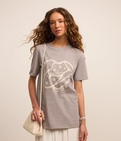 Camiseta Alongada em Algodão com Estampa de Chapéu