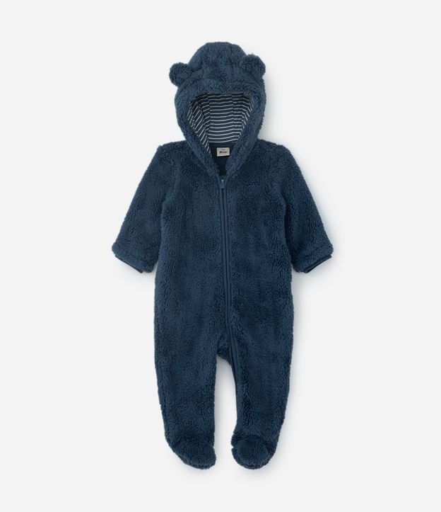 Macacão Infantil em Fleece com Capuz e Orelhinhas - Tam RN a 18 meses