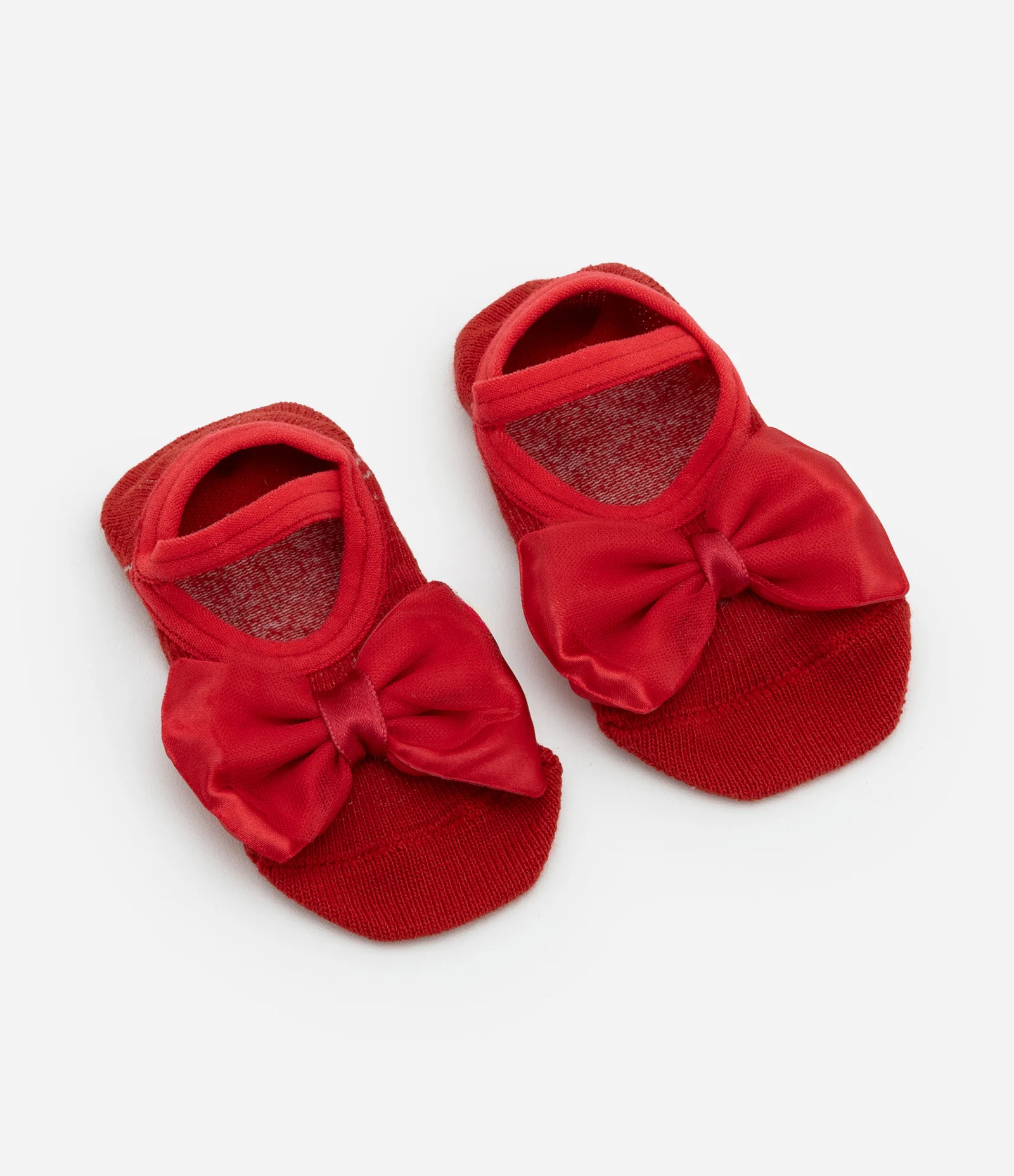 Meia Sapatilha Infantil com Antiderrapante e Laço - Tam 0 a 12 meses Vermelho 1