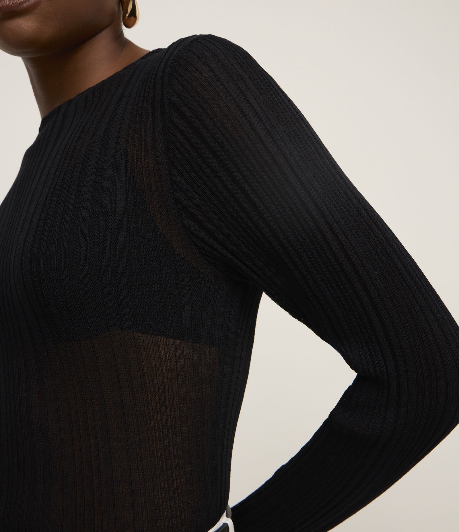 Blusa Tricô Canelada com Gola Alta Preto 4