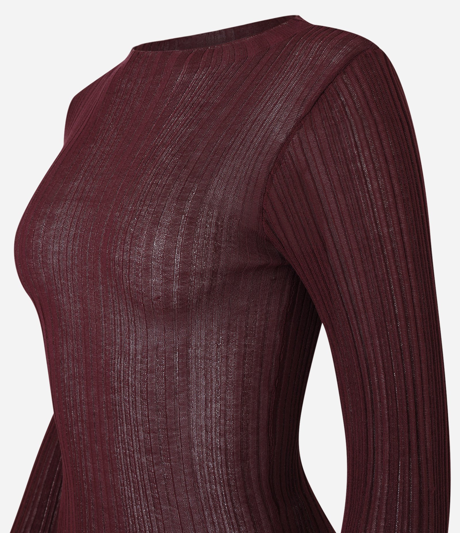 Blusa Tricô Canelada com Gola Alta Bordô 6