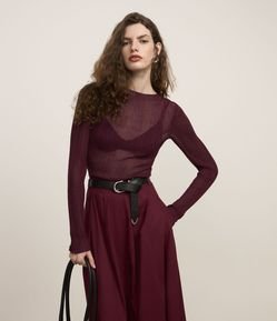 Blusa Tricô Canelada com Gola Alta