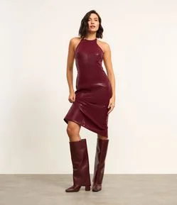 Bota Cano Alto em PU com Bico Quadrado e Pala Longa