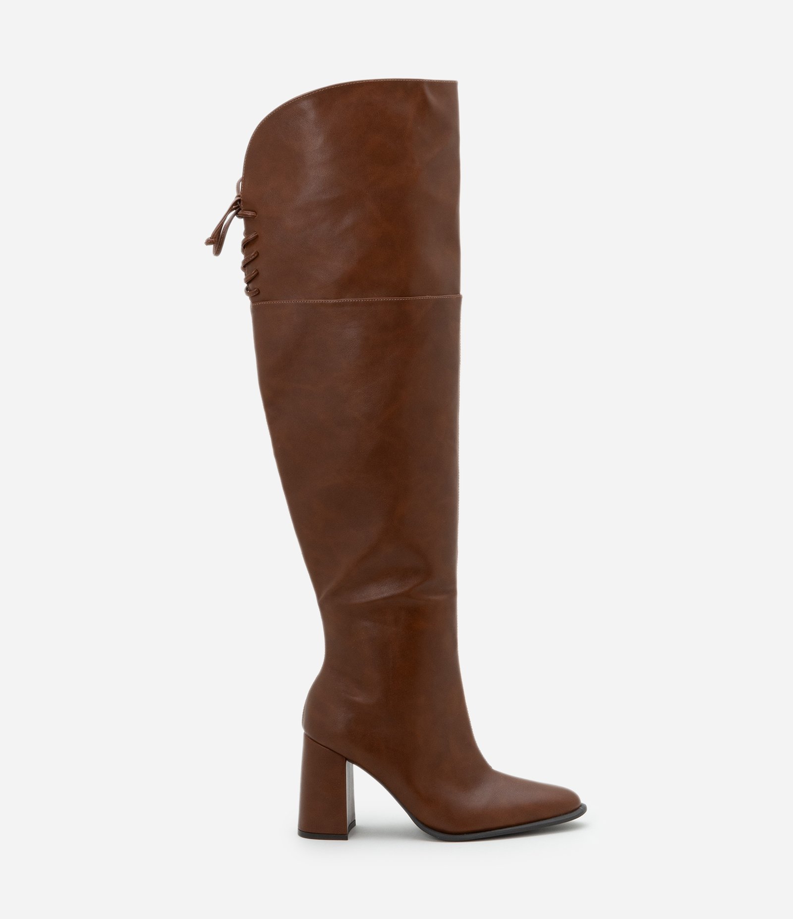 Bota Over The knee em PU com Detalhe de Ajuste Marrom