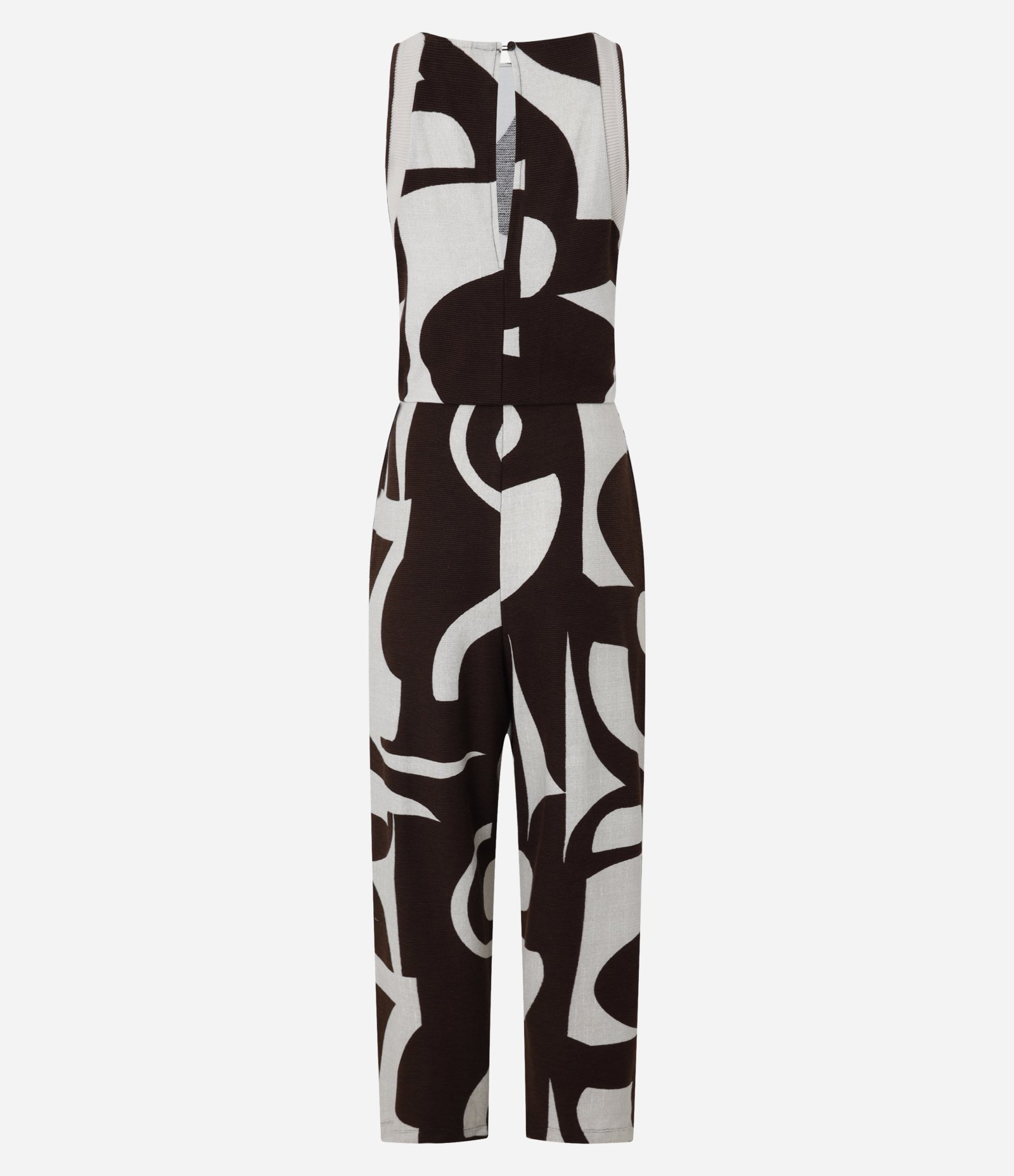 Macacão Reto em Viscose com Estampa Abstrata e Cava de Tricô Marrom/Off White 8