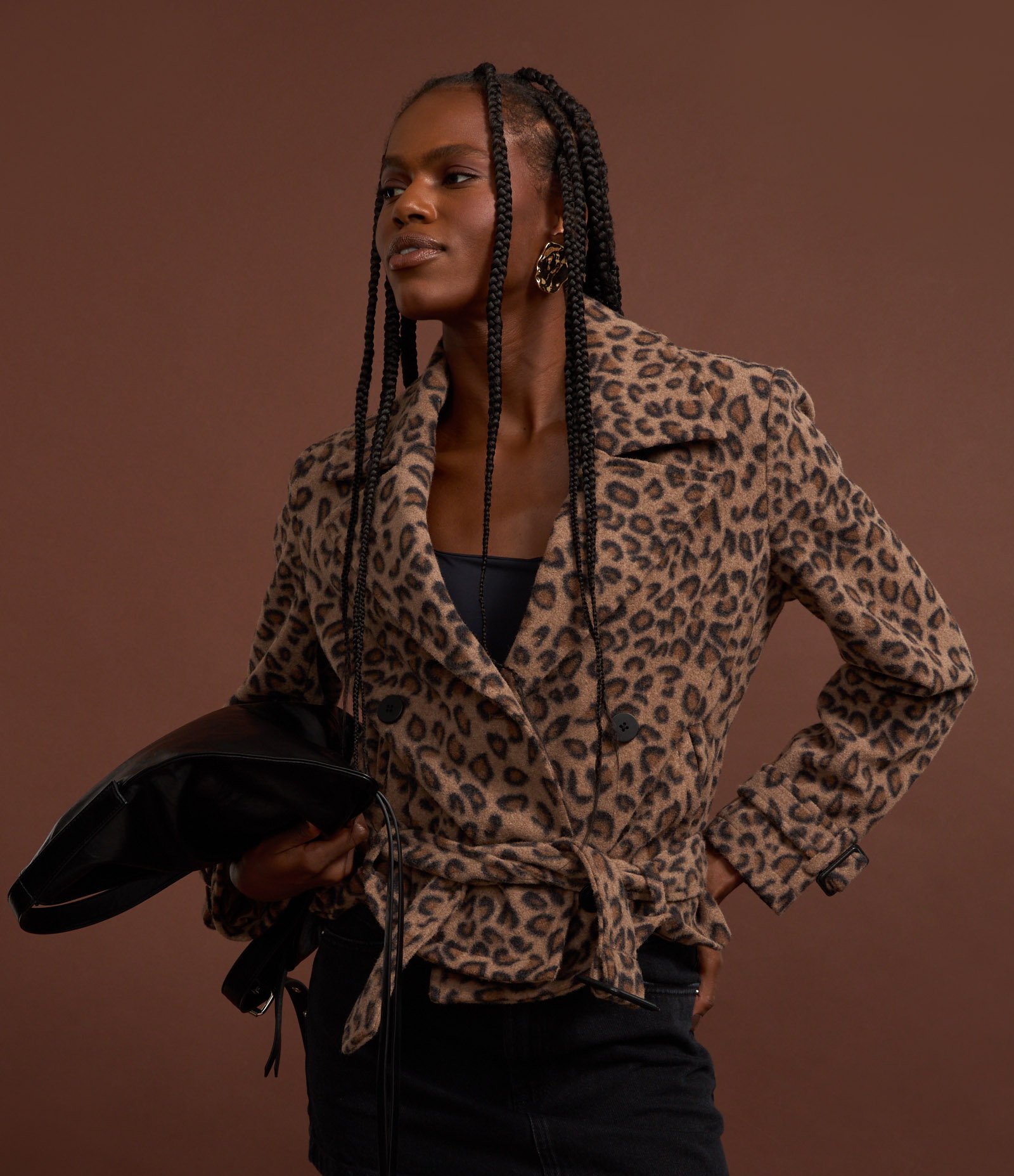 Jaqueta Trench Coat em Polyvelour Animal Print com Cinto na Barra Marrom 4