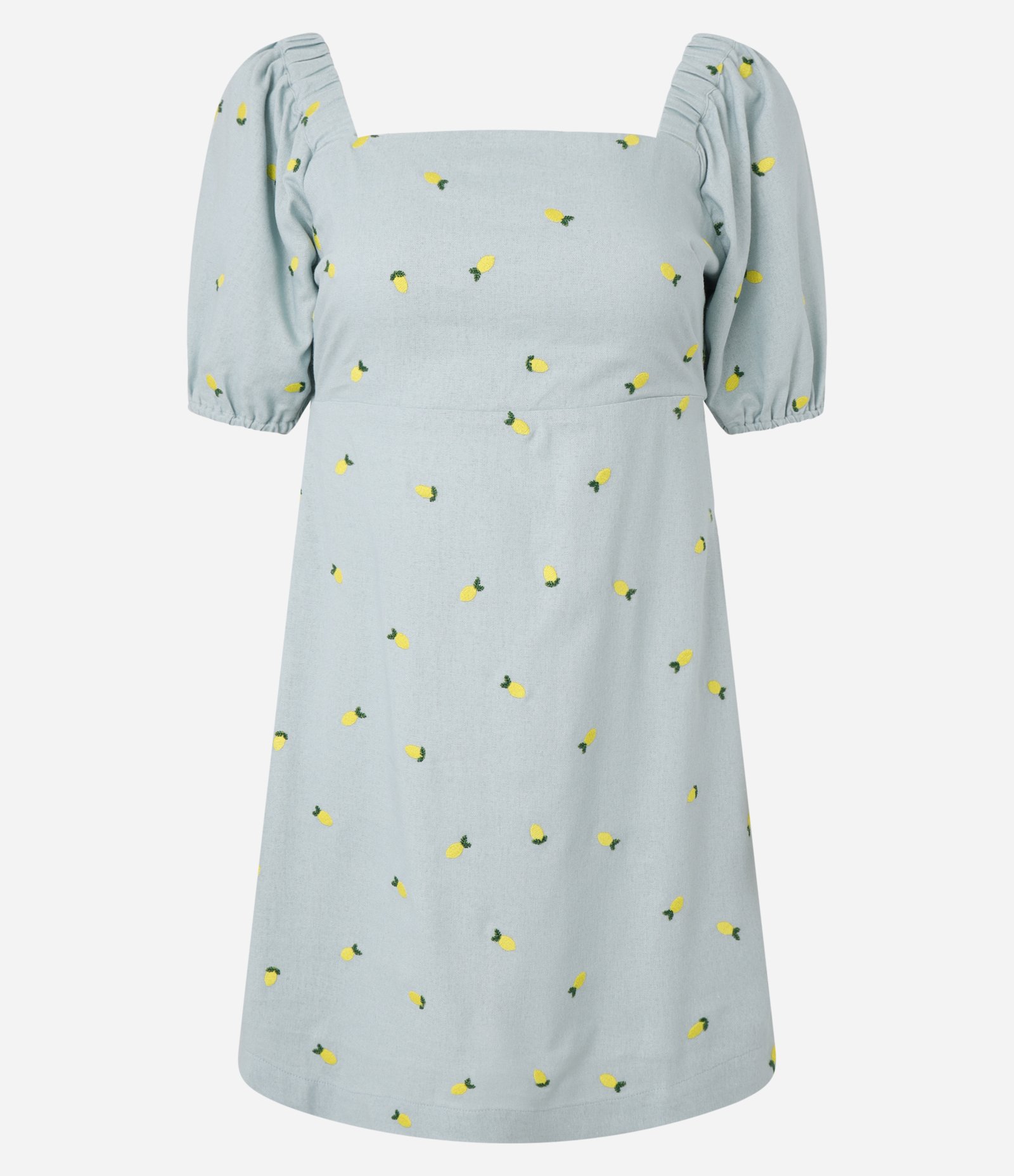 Vestido Curto em Viscolinho com Manga Bufante e Bordado Azul 6