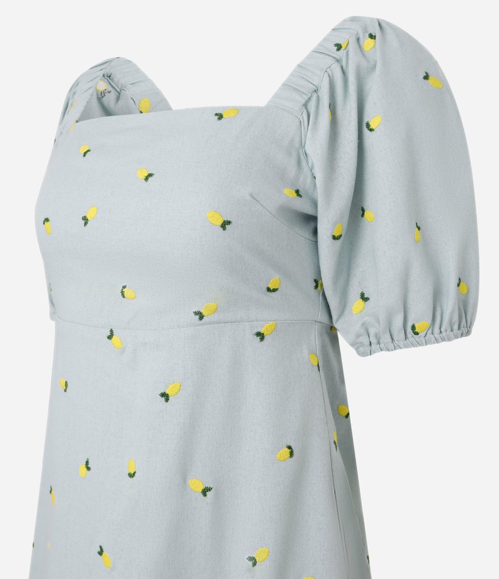 Vestido Curto em Viscolinho com Manga Bufante e Bordado Azul 7