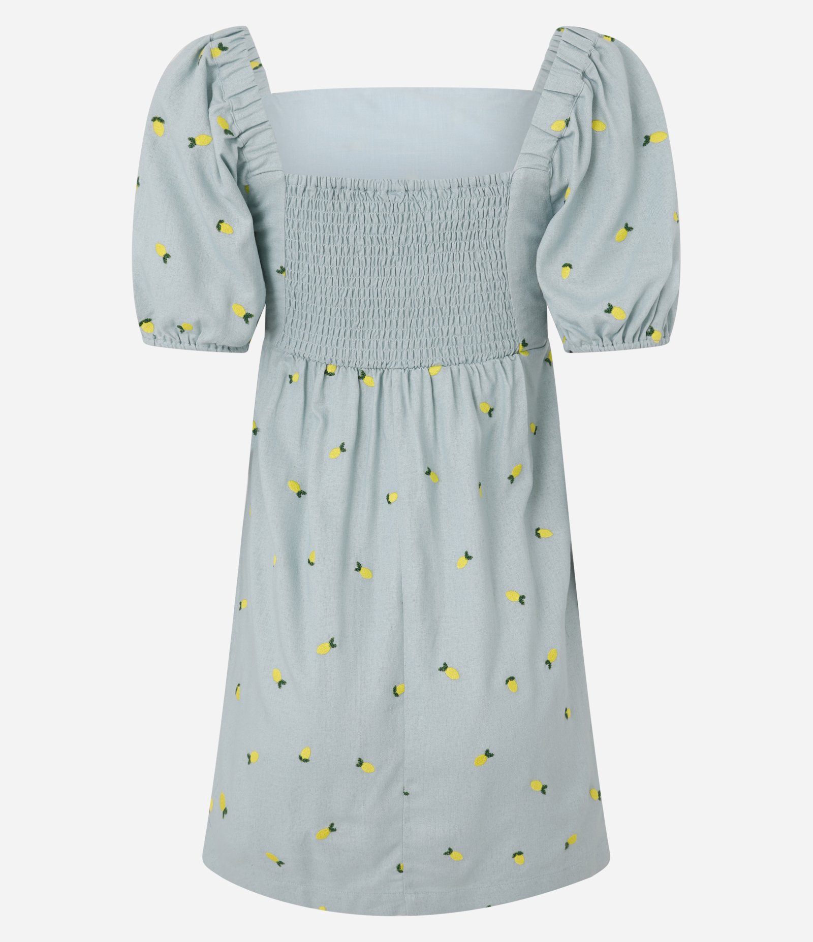 Vestido Curto em Viscolinho com Manga Bufante e Bordado Azul 8