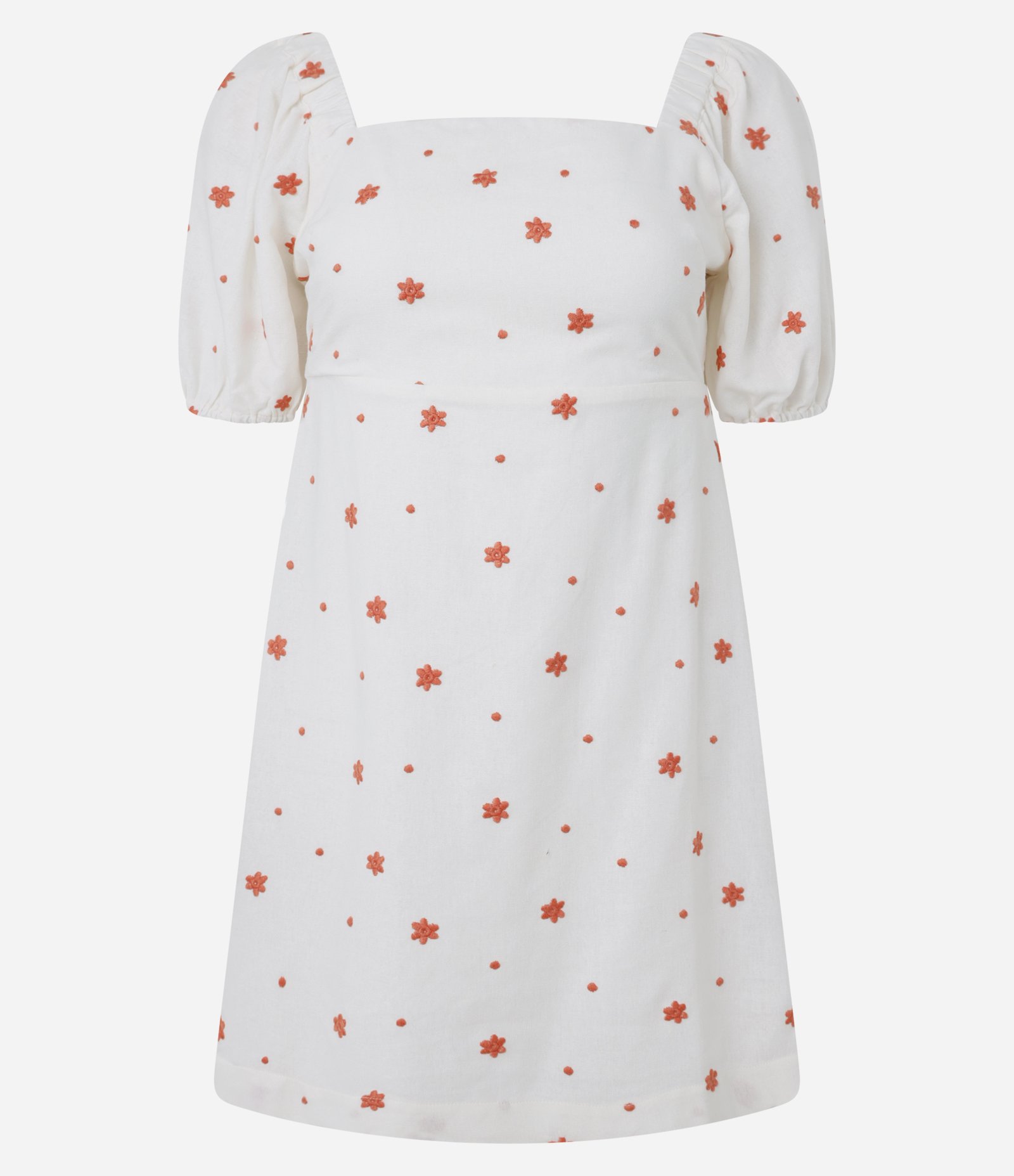 Vestido Curto em Viscolinho com Manga Bufante e Bordado Bege 6