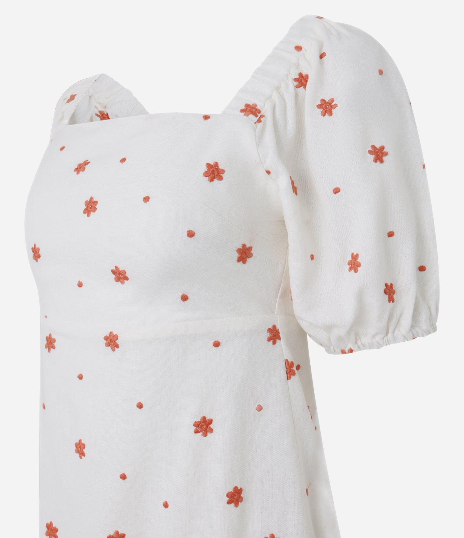 Vestido Curto em Viscolinho com Manga Bufante e Bordado Bege 7