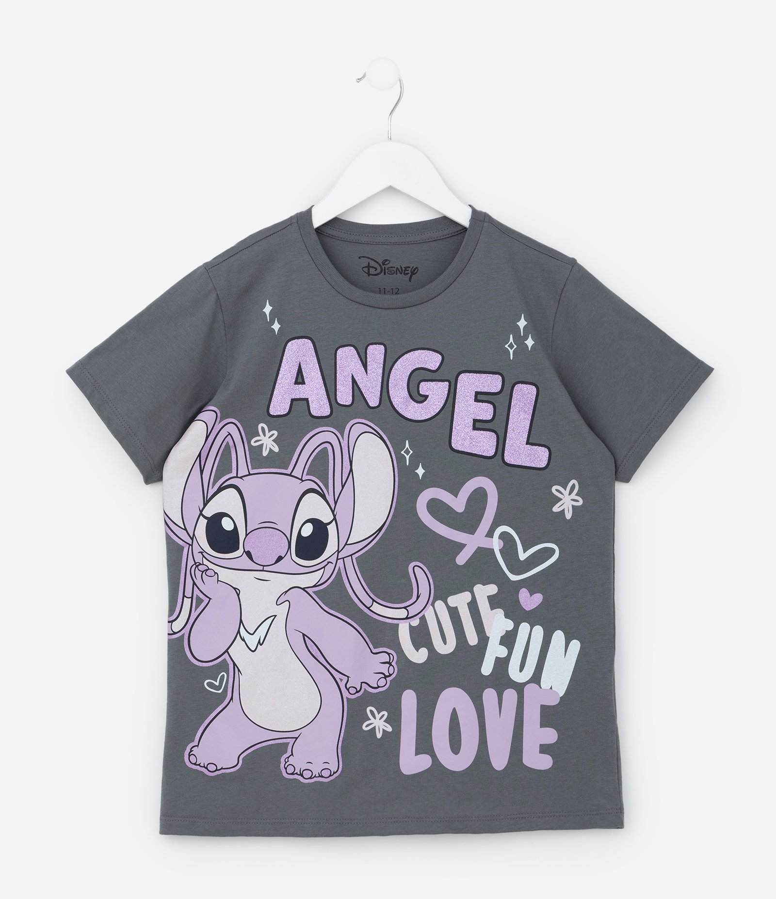 Camiseta Infantil com Estampa da Angel com Brilhos - Tam 5 a 14 Anos Cinza 1