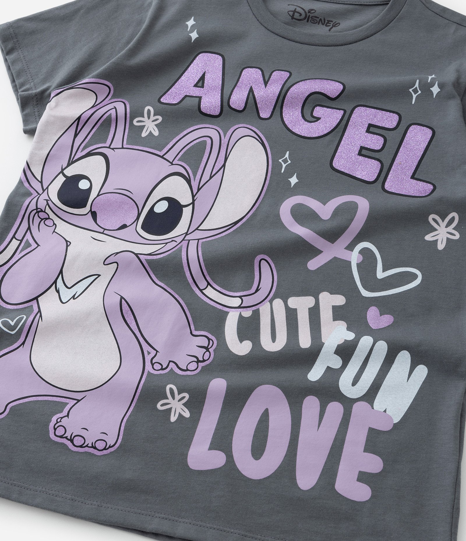 Camiseta Infantil com Estampa da Angel com Brilhos - Tam 5 a 14 Anos Cinza 3