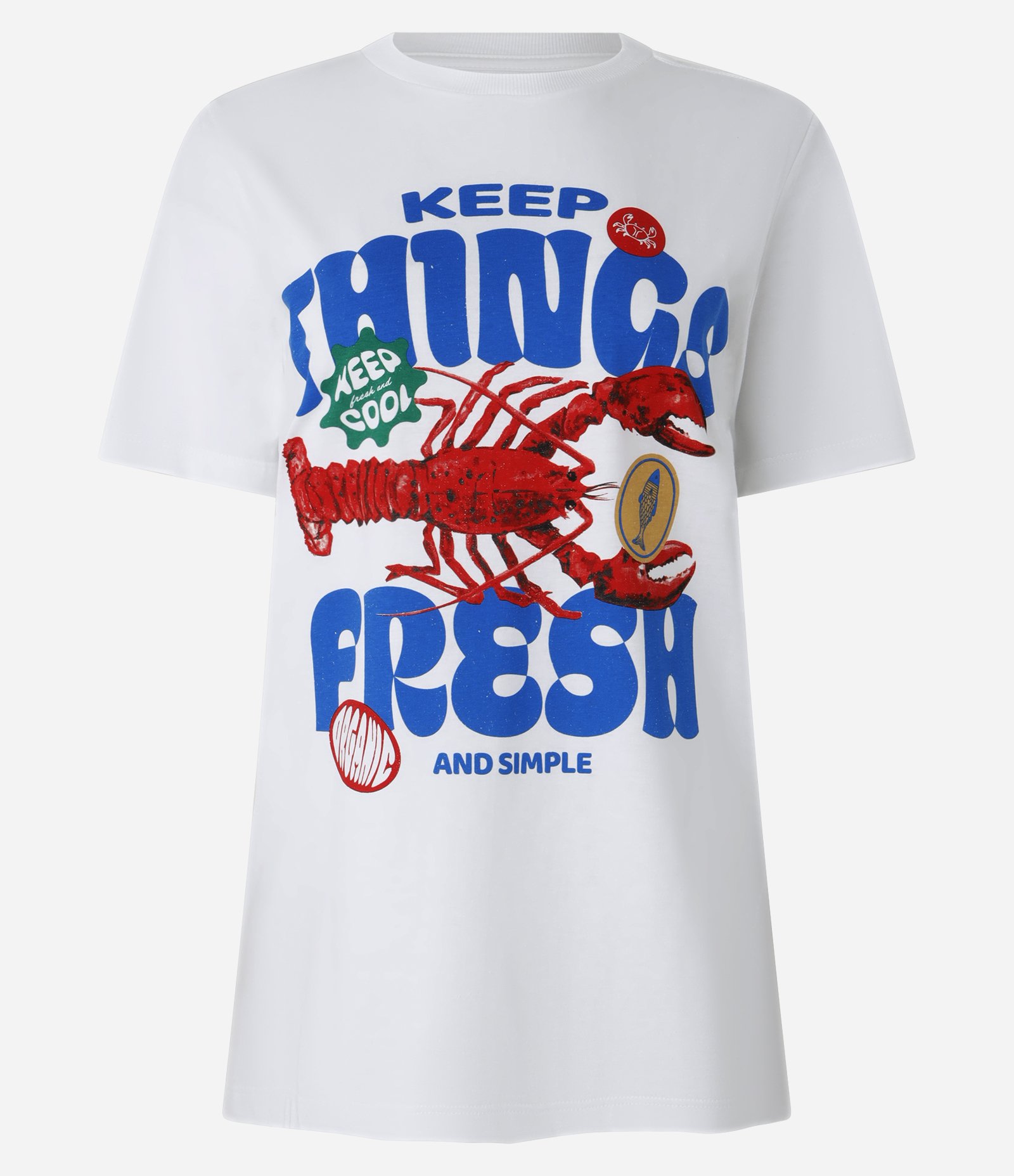 Camiseta Alongada em Algodão com Estampa Lagosta Things Fresh Branco 4
