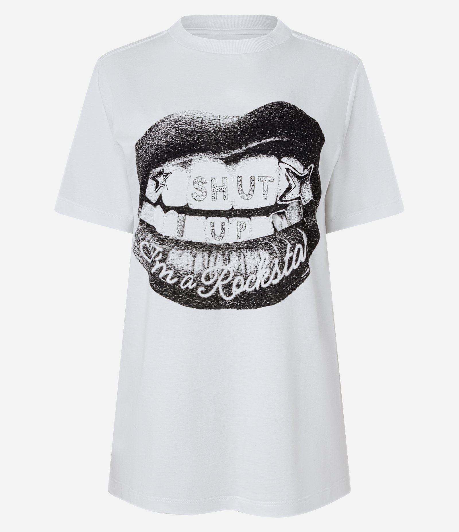 Camiseta Alongada em Algodão com Estampa Boca Branco 4