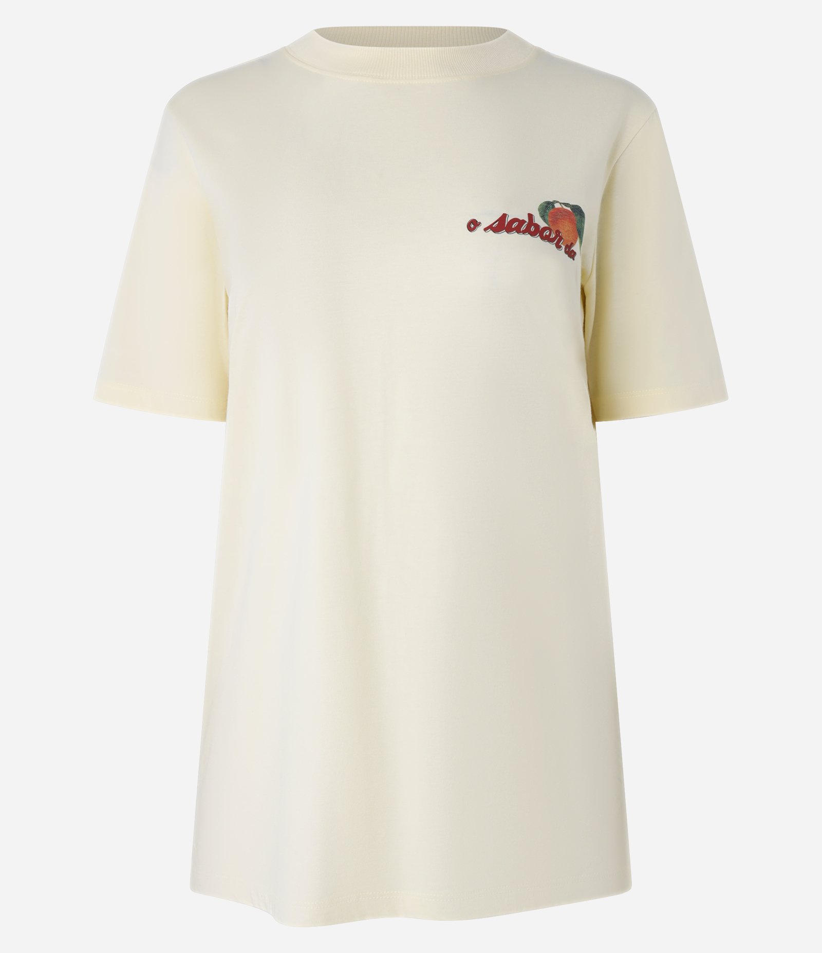 Camiseta Alongada em Algodão com Estampa Laranjinha Bege 5