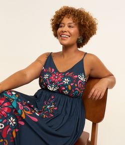 Vestido Longo Viscose Estampa Floral Solar Curve & Plus Size