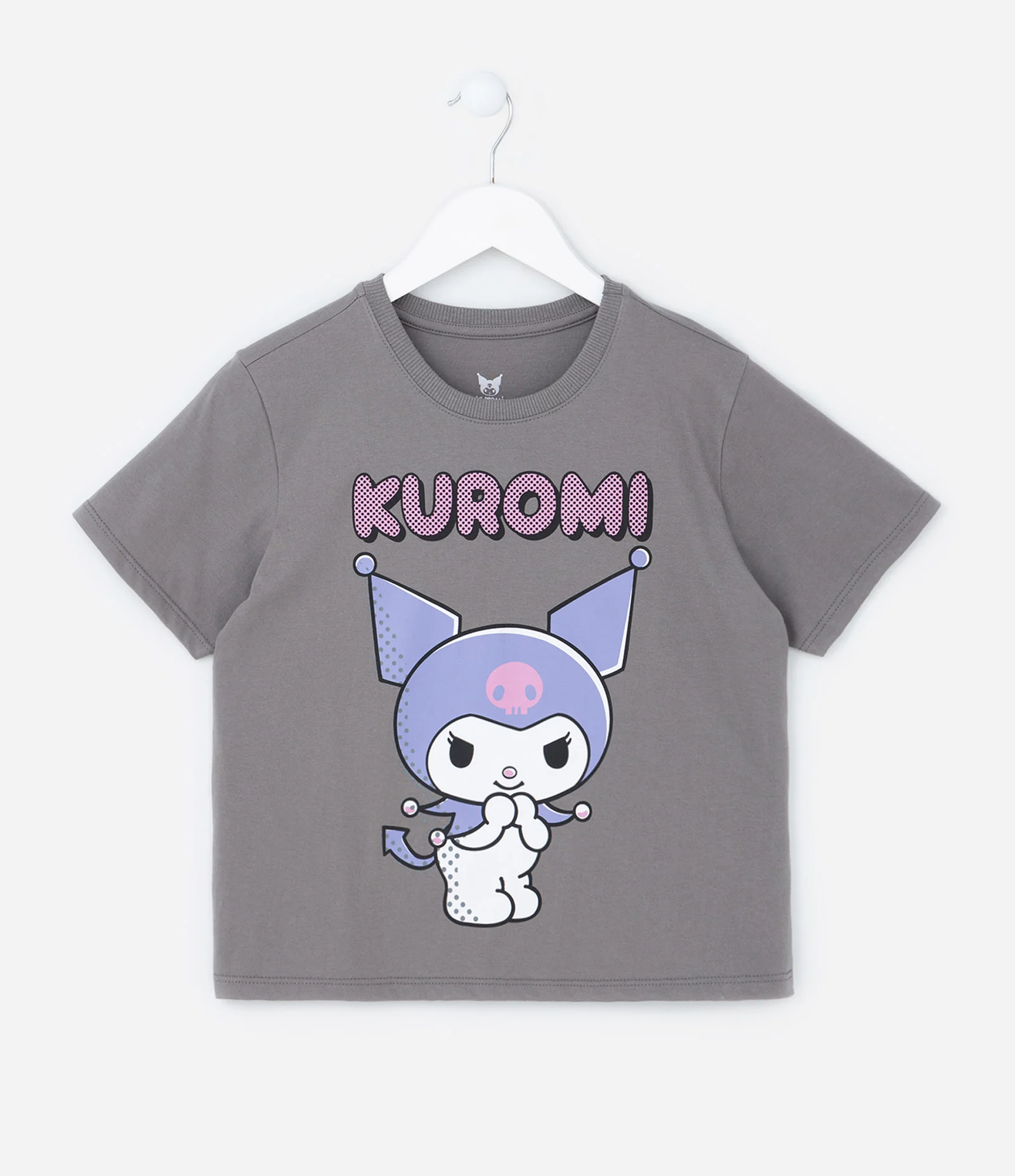 Camiseta Comfort Infantil com Estampa Kuromi - Tam 5 a 14 Anos Cinza 1