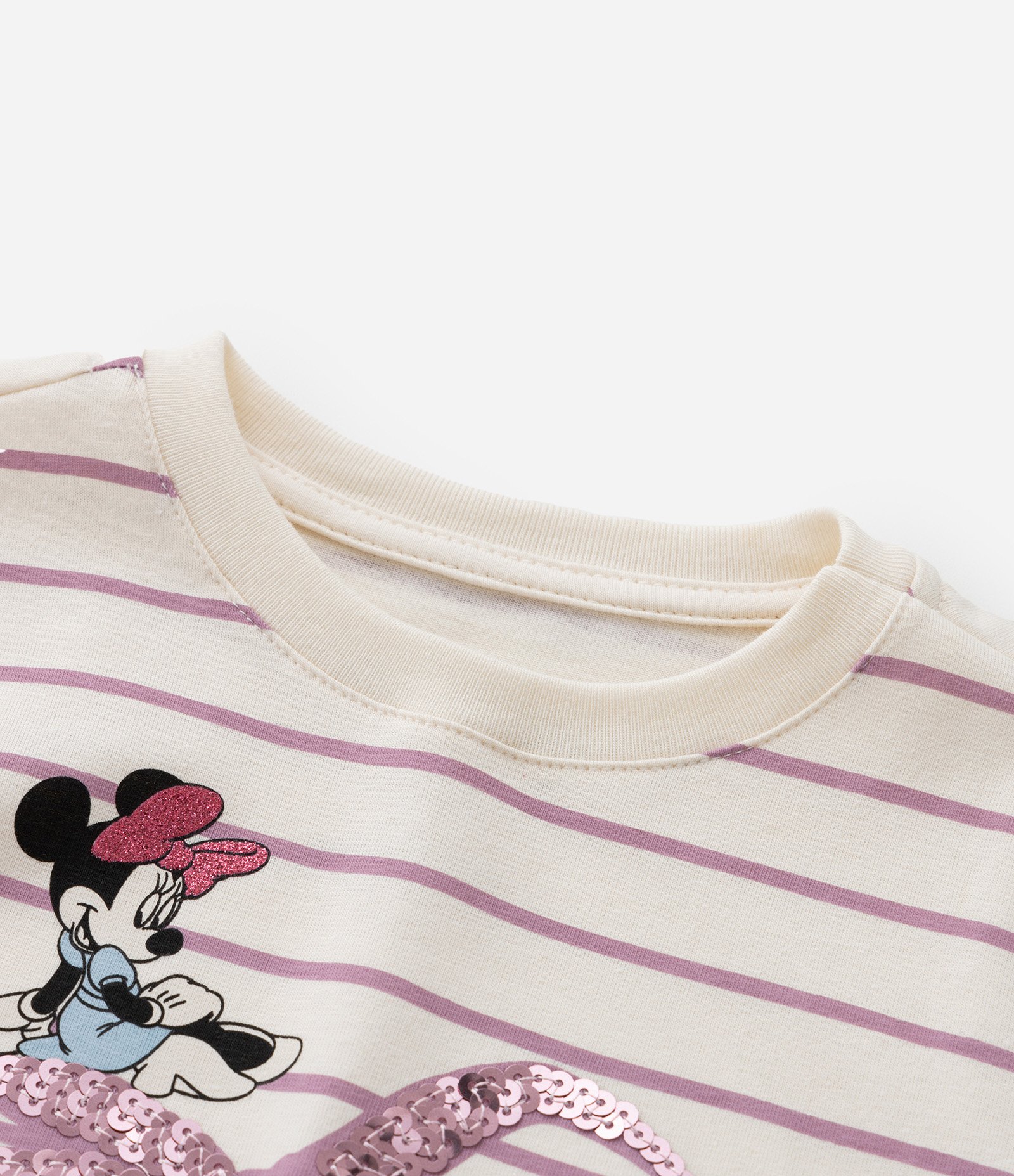 Camiseta Infantil com Estampa de Listras e Minnie - Tam 2 a 6 Anos Bege/Rosa 4