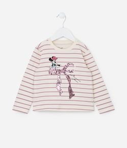 Camiseta Infantil com Estampa de Listras e Minnie - Tam 2 a 6 Anos
