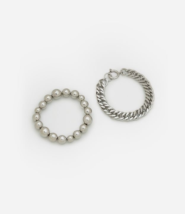 Kit 02 Pulseiras em Metal com Detalhes em Esferas e Elos