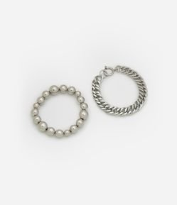 Kit 02 Pulseiras em Metal com Detalhes em Esferas e Elos