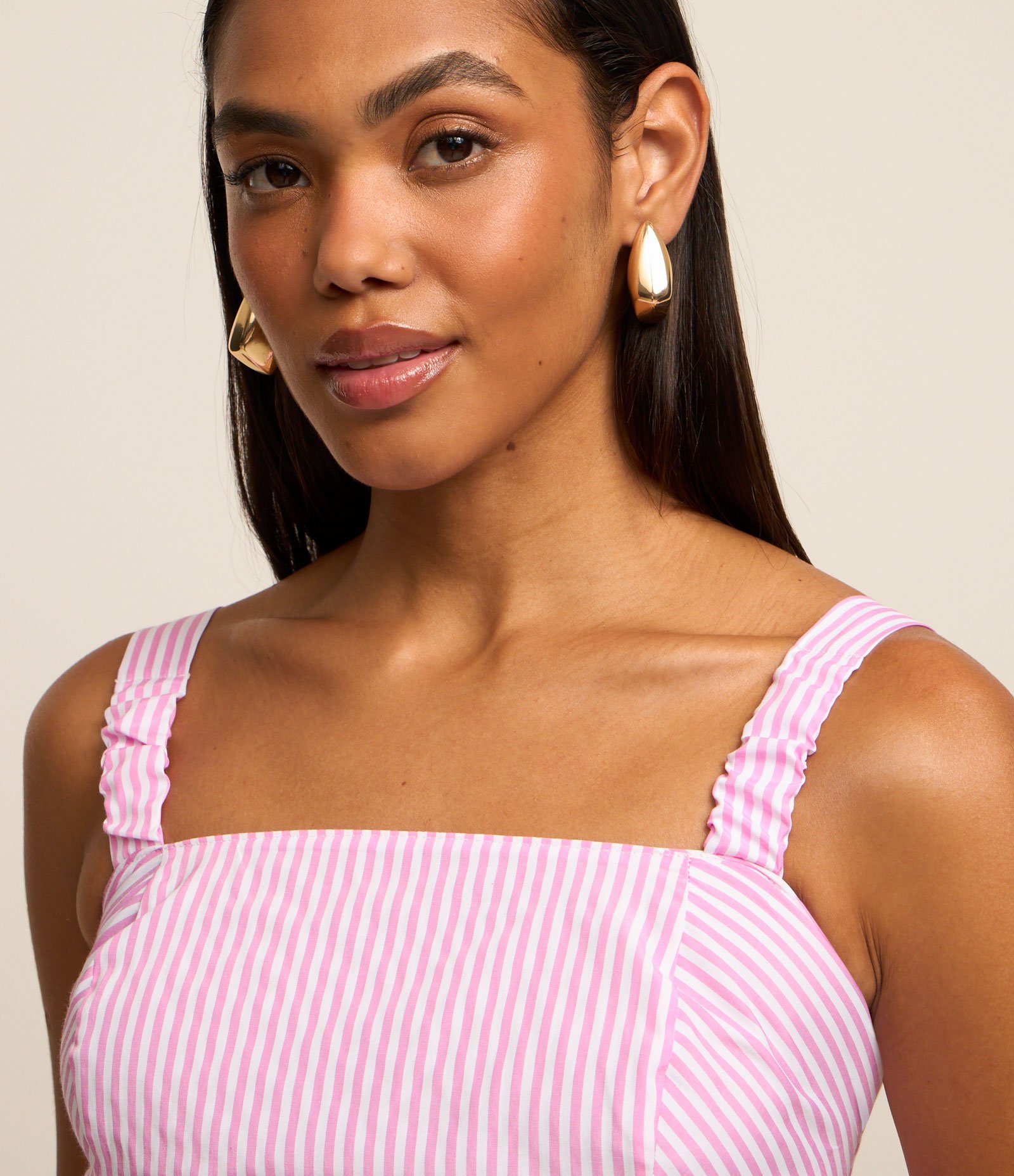 Blusa Cropped em Tricoline Listrada Rosa 4