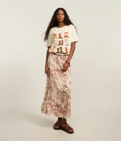 Saia New Midi Acetinada com Estampa Manchadinha