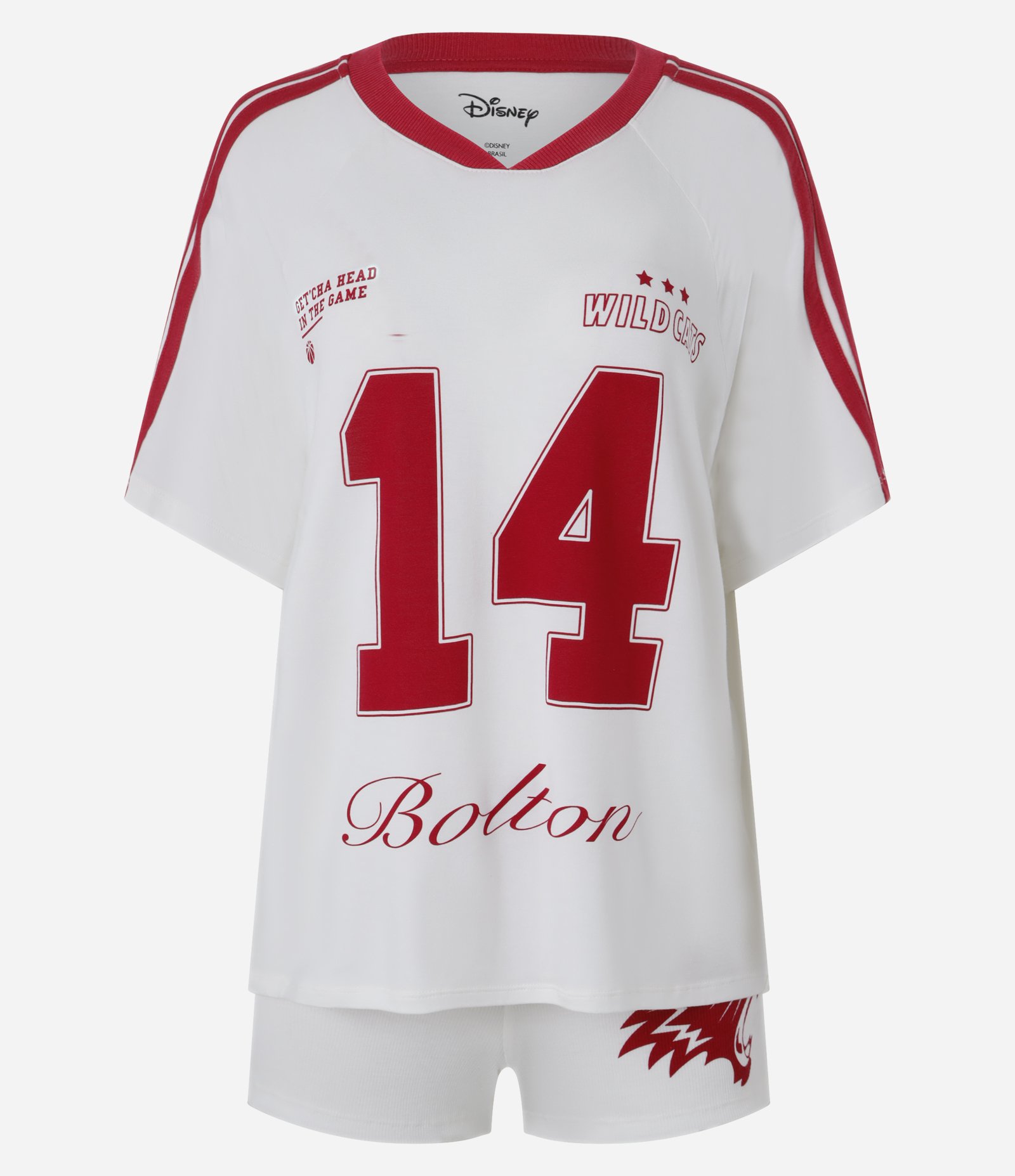 Pijama Short Doll em Viscose com Estampa Uniforme Wild Cats Branco/Vermelho 5