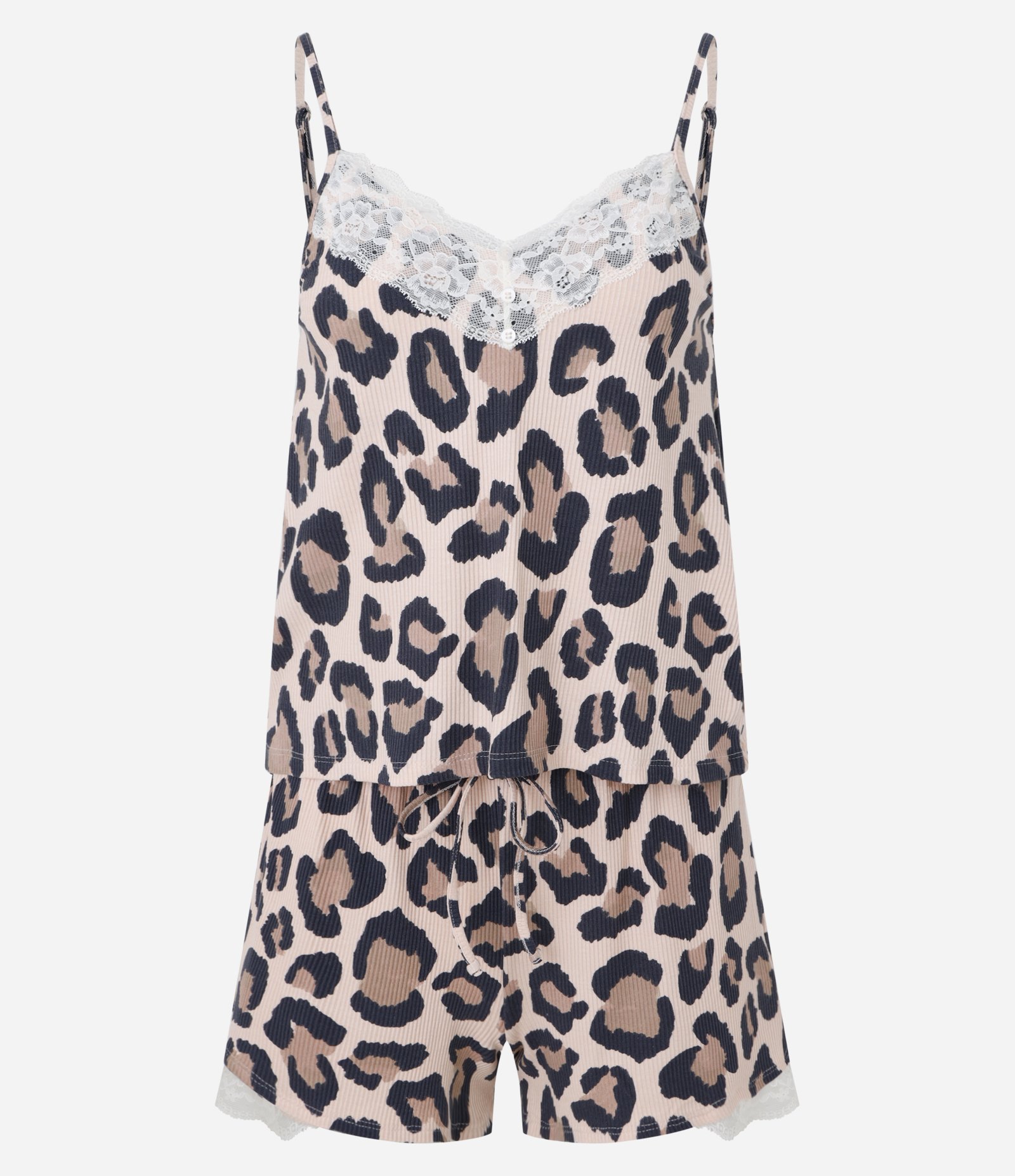 Pijama Short Doll em Ribana com Estampa Animal Print Bege 6