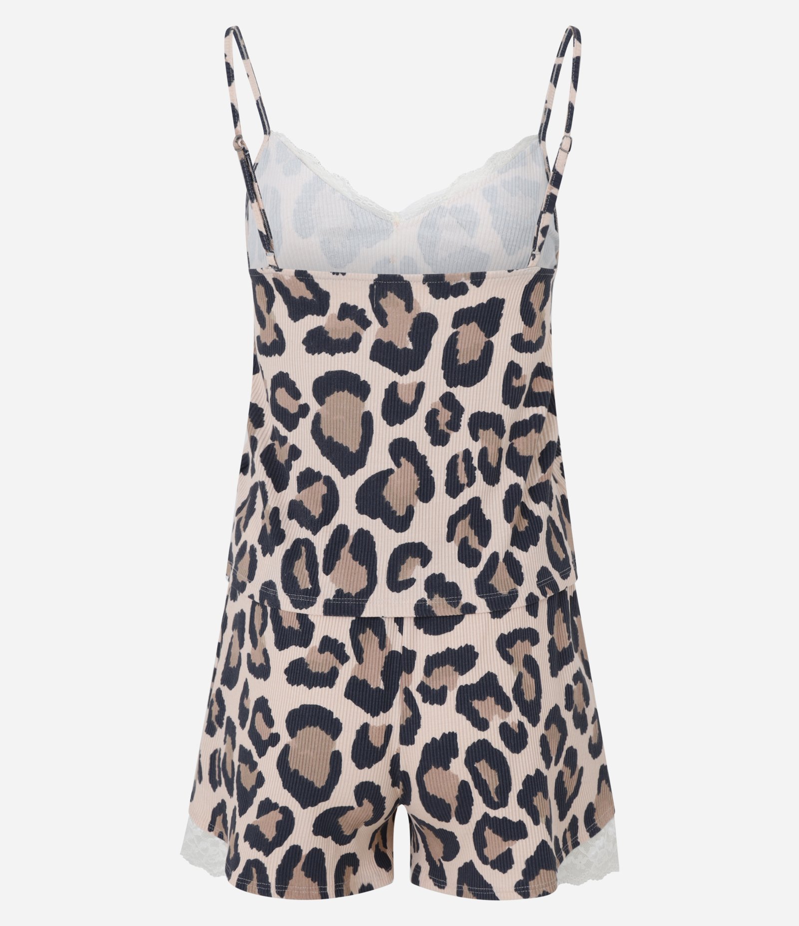 Pijama Short Doll em Ribana com Estampa Animal Print Bege 8