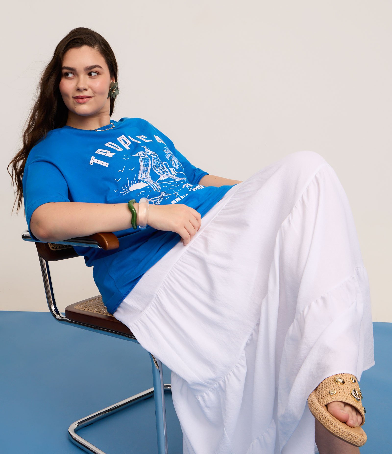 Saia Longa em Chalis com Cós Elástico Curve & Plus Size Branco 1