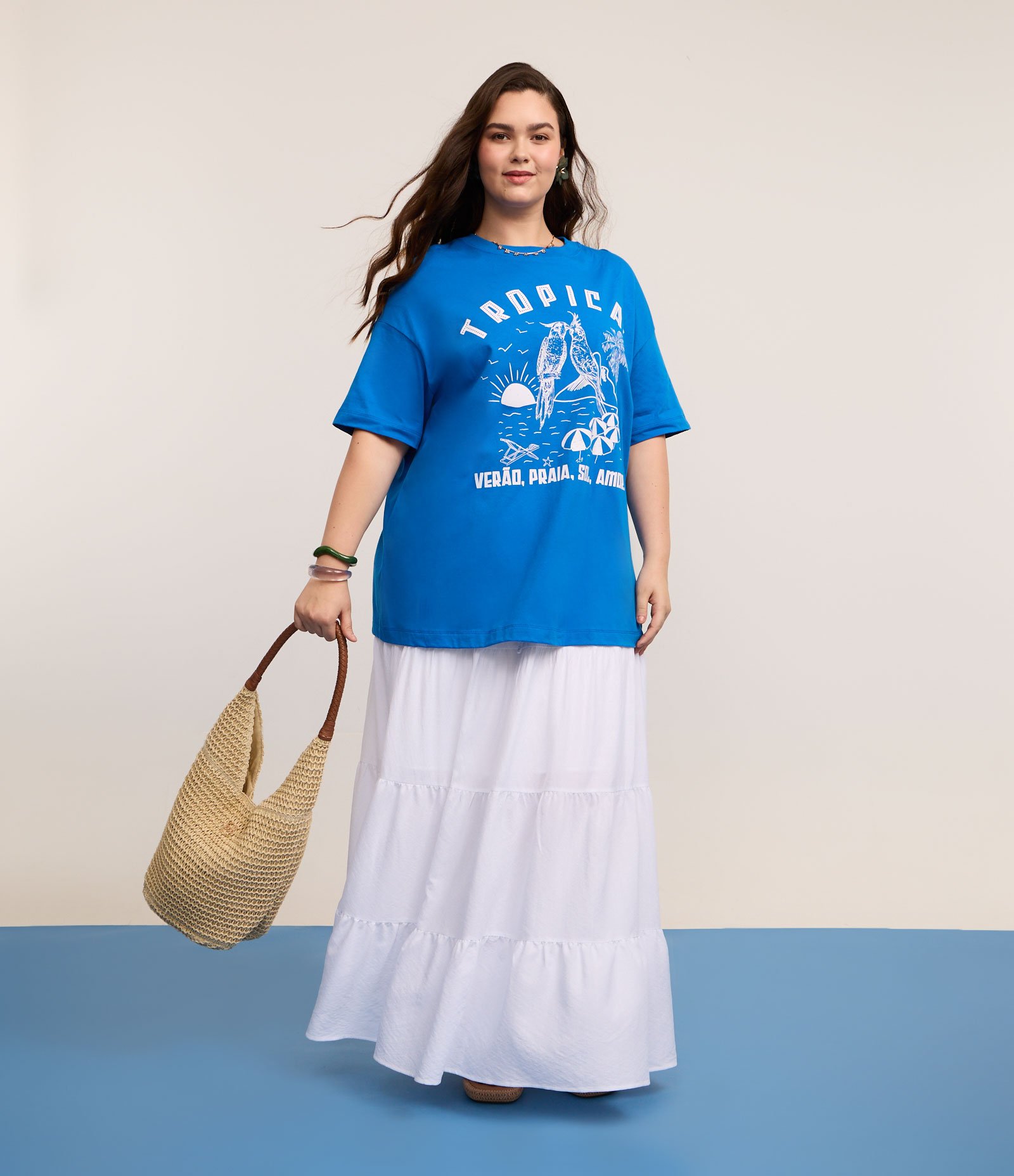 Saia Longa em Chalis com Cós Elástico Curve & Plus Size Branco 2