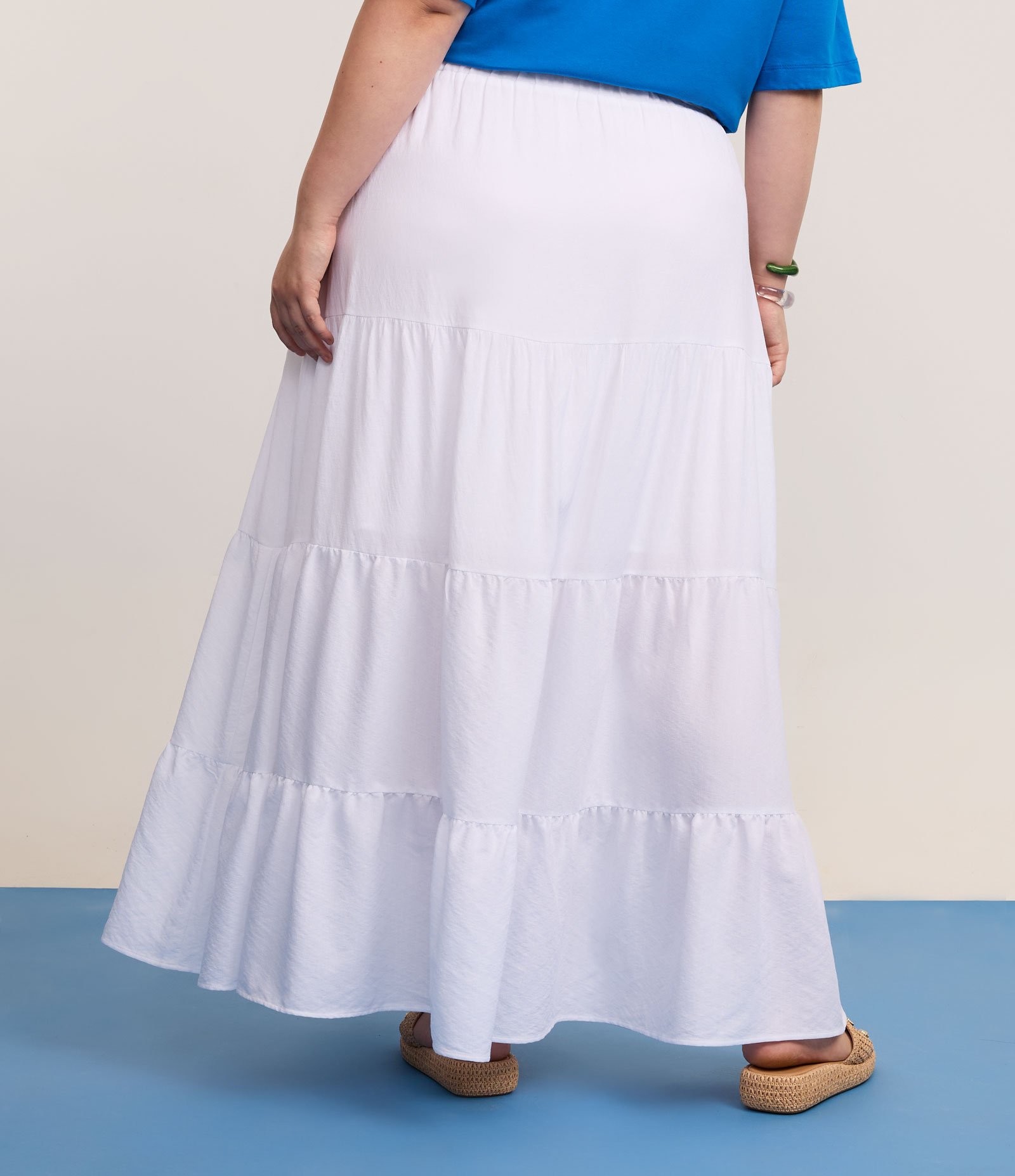 Saia Longa em Chalis com Cós Elástico Curve & Plus Size Branco 5