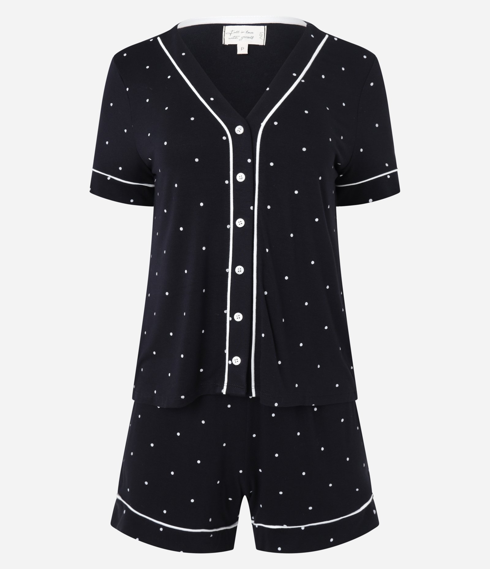 Pijama Short Doll Americano com Manga Curta e Estampa Poá Preto 5