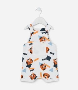 Jardineira Infantil Texturizada com Estampa Tigrinho - Tam 0 a 18 meses