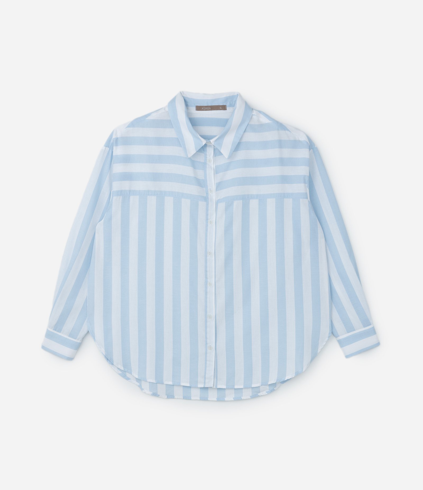 Camisa em Tricoline Listrada Curve & Plus Size Azul/Branco 5