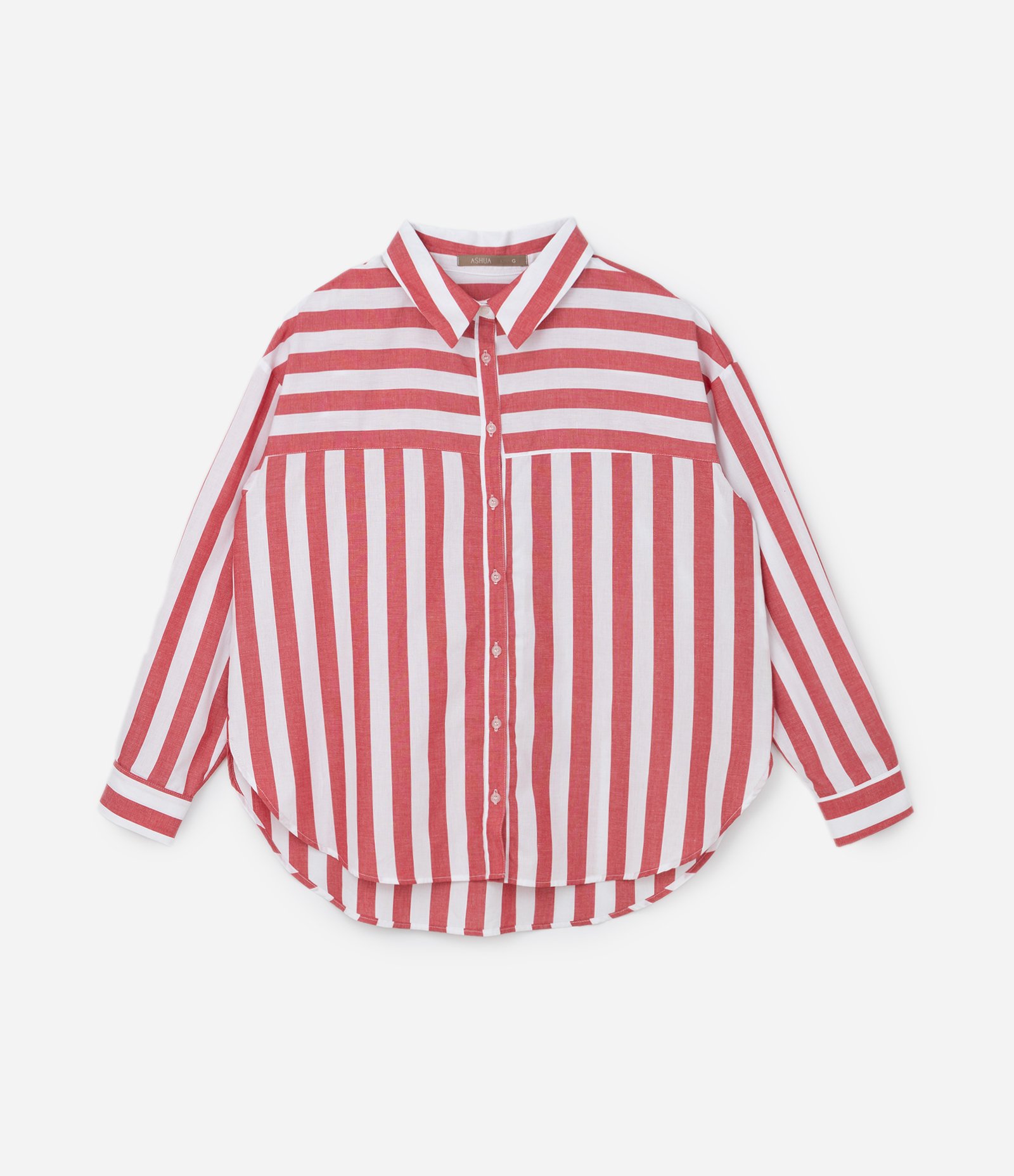 Camisa em Tricoline Listrada Curve & Plus Size Vermelho/Branco