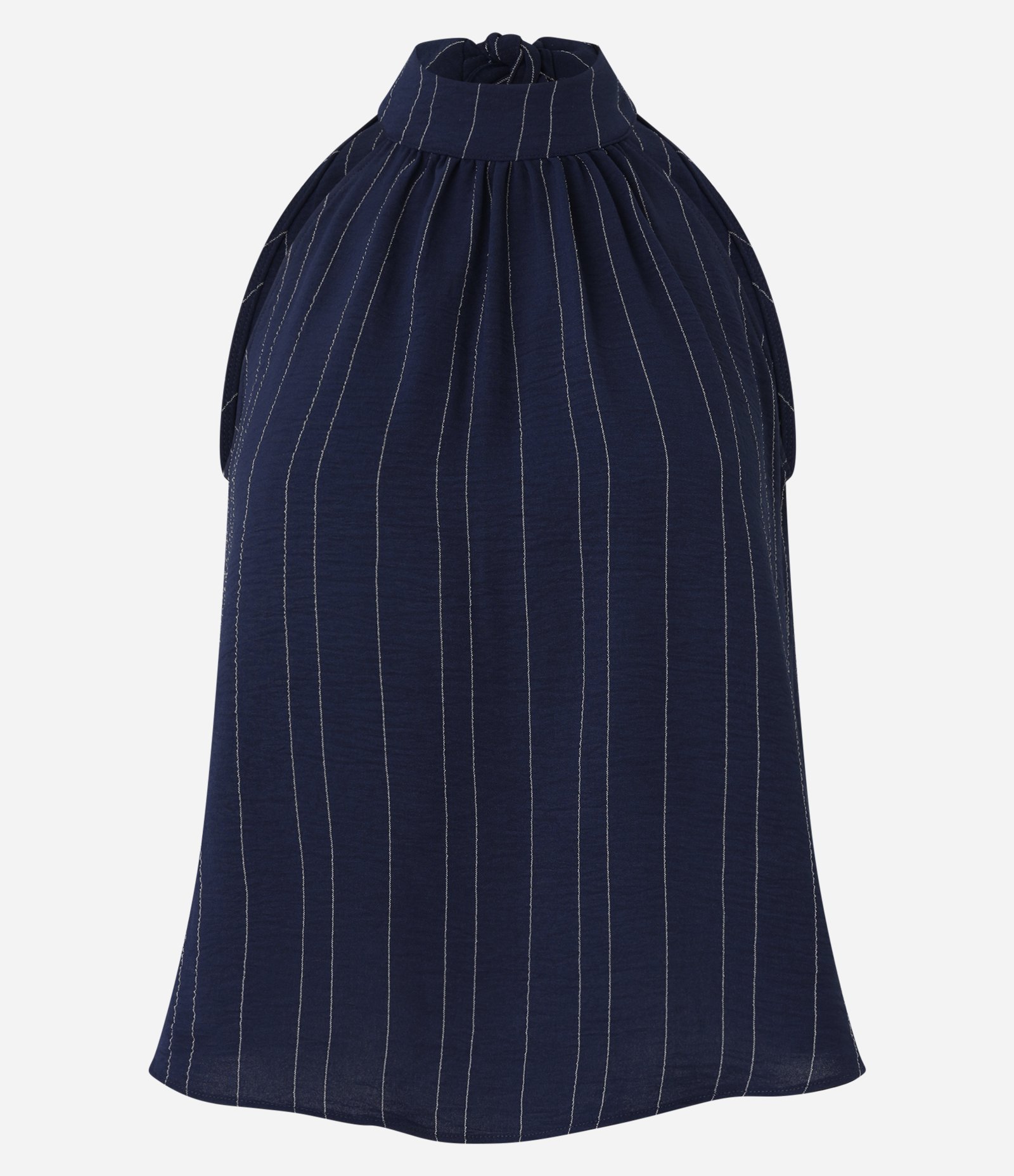 Blusa Listrada com Gola Halter e Efeito Airflow Azul 6