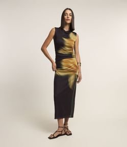 Saia Midi com Tule e Estampa de Flor Narcissus